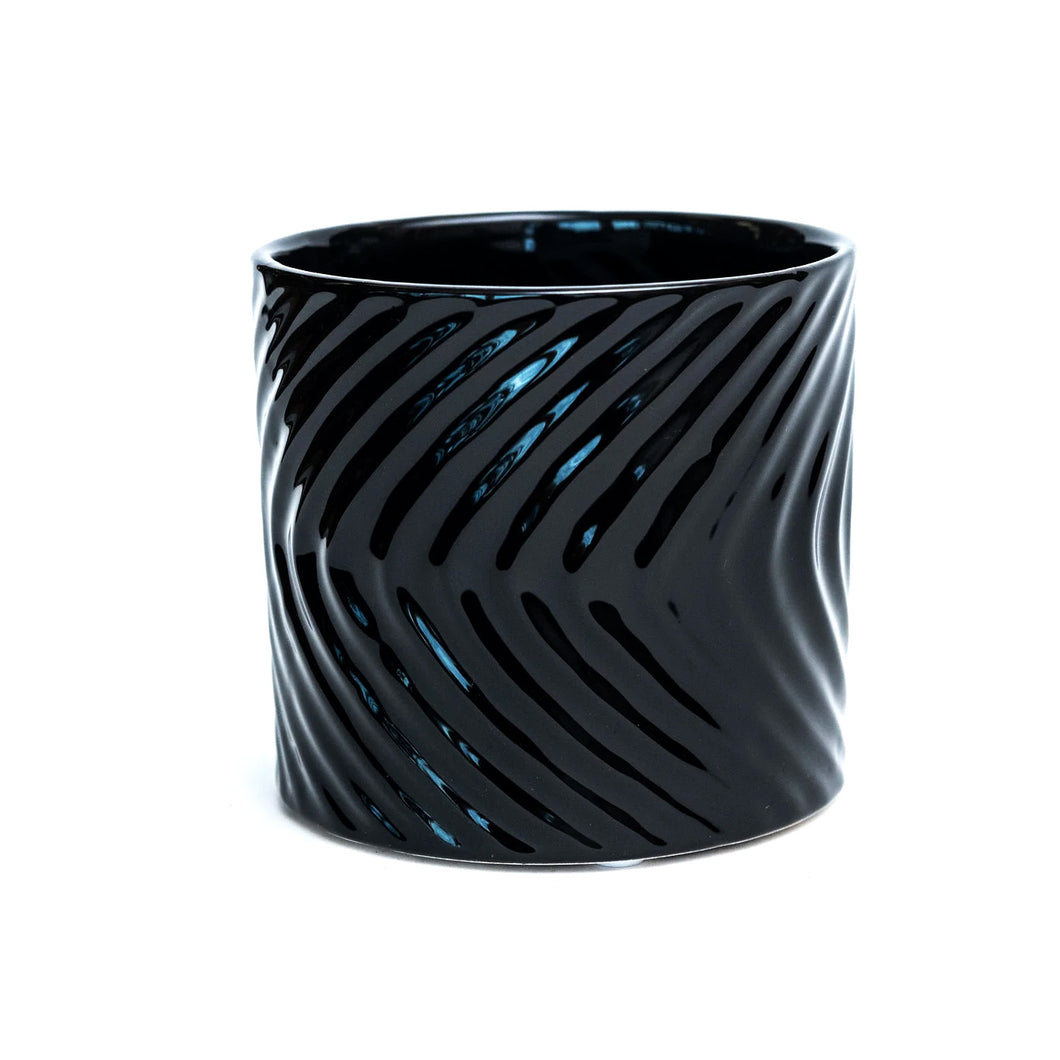 Pot, 4in, Ceramic, Dolomite, Ripples, Black