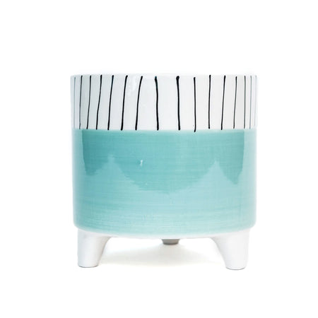 Pot, 6in, Ceramic, Aqua Dolomite, Black/White