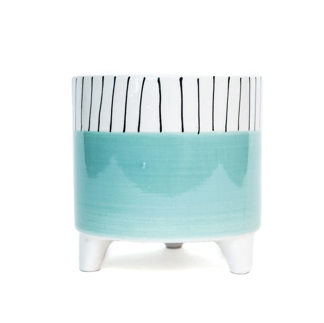Pot, 6in, Ceramic, Aqua Dolomite, Black/White