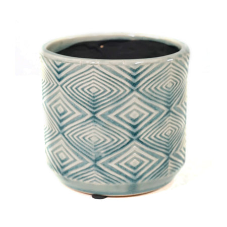 Pot, 4in, Light Blue Diamon Pattern