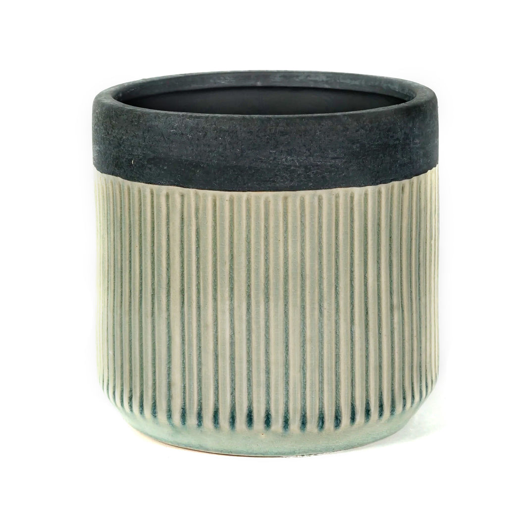 Pot, 4in, Light Blue, Ceramic, Ribbed