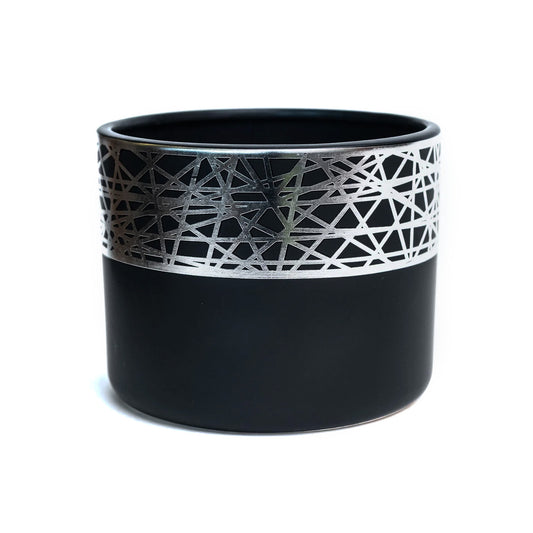 Pot, 6in, Black/Silver Plated Ceramic
