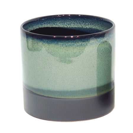 Pot, 6in, Ceramic, Glaze, Green/Teal Blue/Black