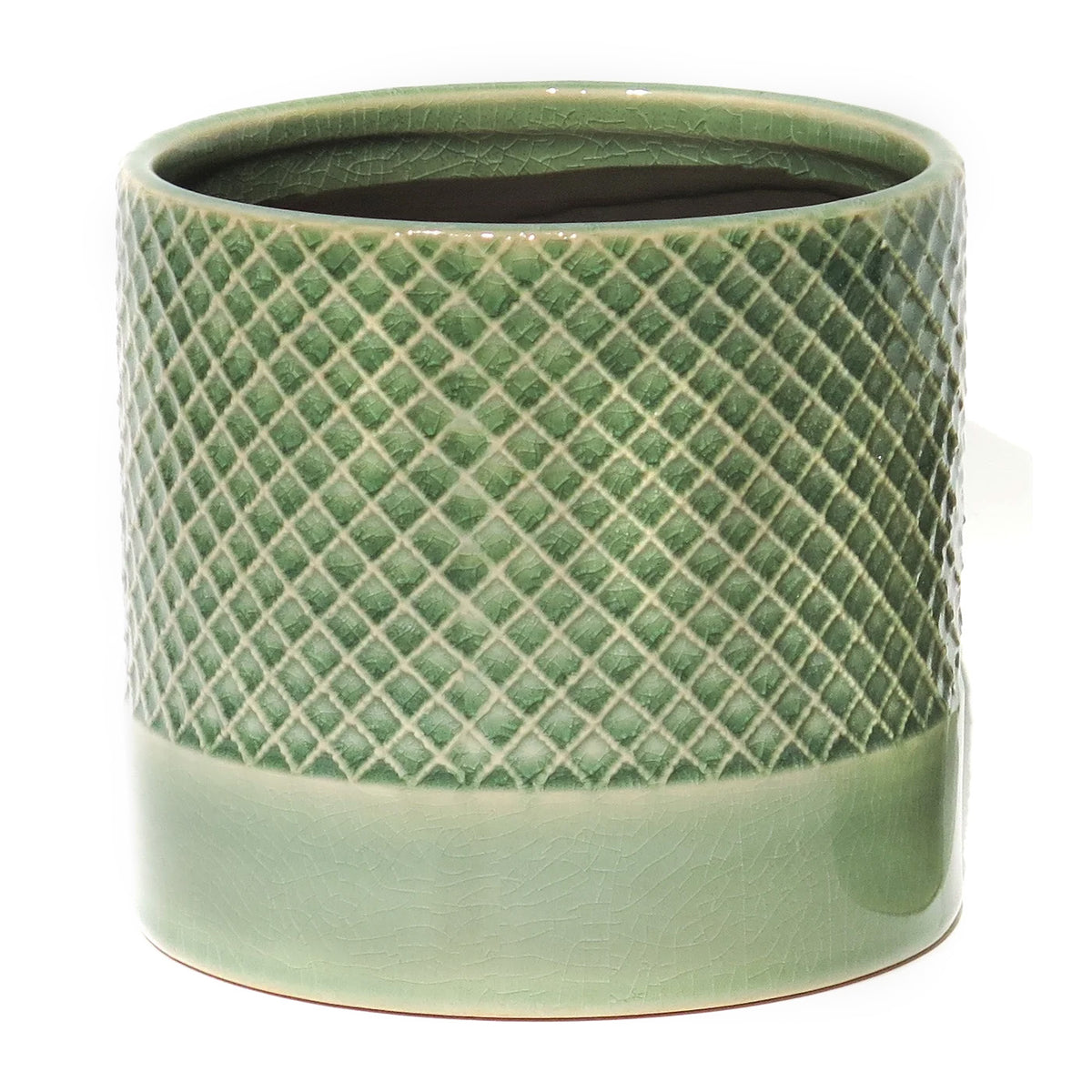Pot, 6in, Geen Crackle, Criss Cross