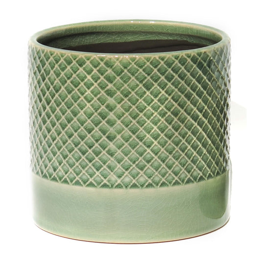 Pot, 6in, Geen Crackle, Criss Cross