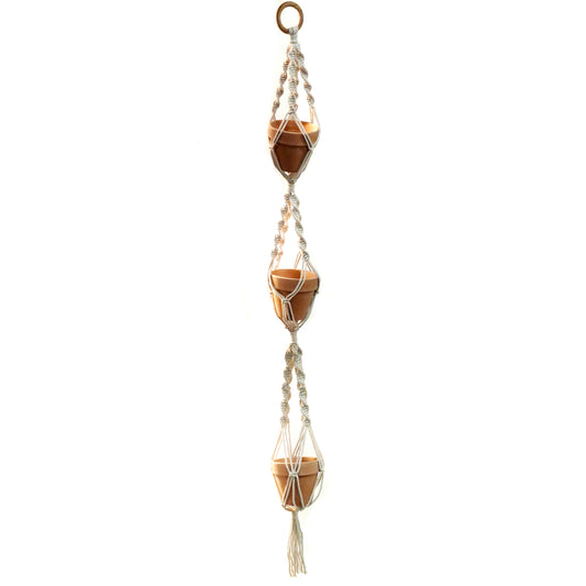 Triple Pot Macrame Wall Plant Hanger, Mini