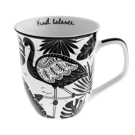 Boho Ceramic Mug, Black & White Flamingo, 12oz