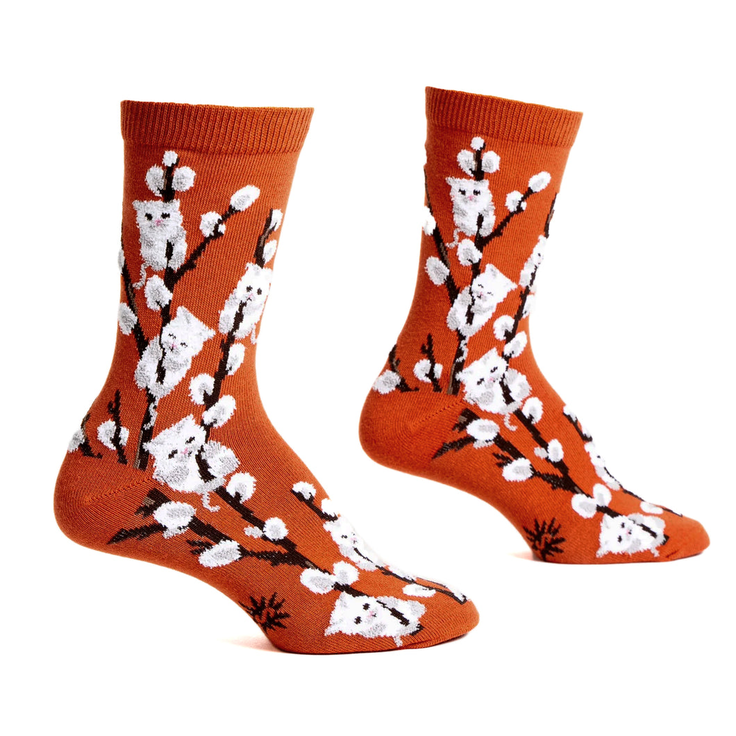 Womans Crew Socks,Kitten Willows