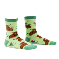 Womans Crew Socks,Hardy Highland Cows
