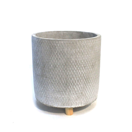 Pot, 6in, Ceramic,Textured, Footed, Grey