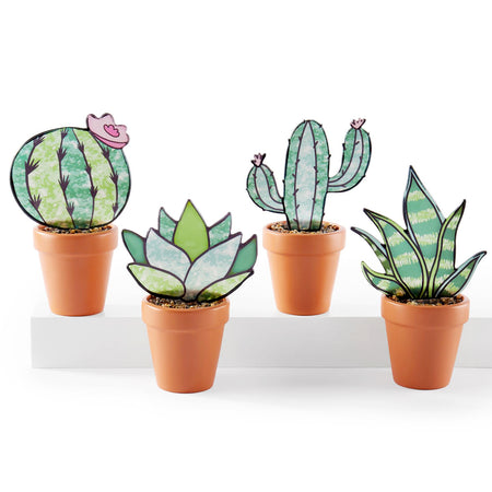 Stained Glass Potted Plant Decor, 4 Assorted