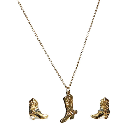 Neckalce/Earing Set, Gold Cowboy Boots Gold