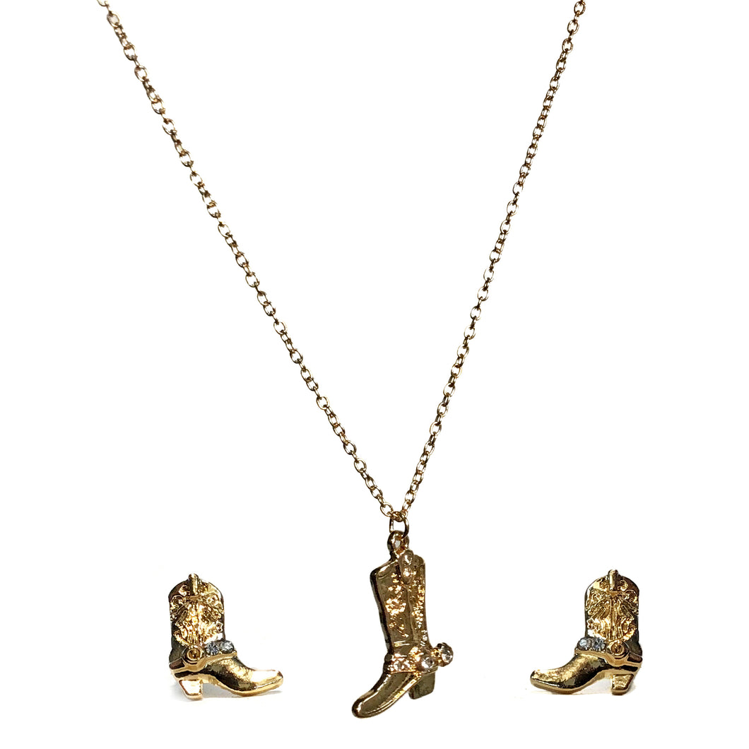 Neckalce/Earing Set, Gold Cowboy Boots Gold