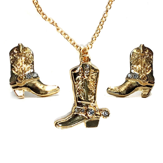 Neckalce/Earing Set, Gold Cowboy Boots Gold