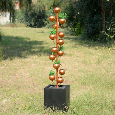 Outdoor Metal Golden Bowl Fountain w/ Planter