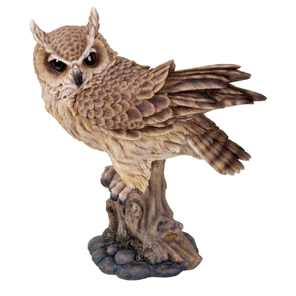 Large Long Eared Owl On a Stump w/ Fluffed Feather
