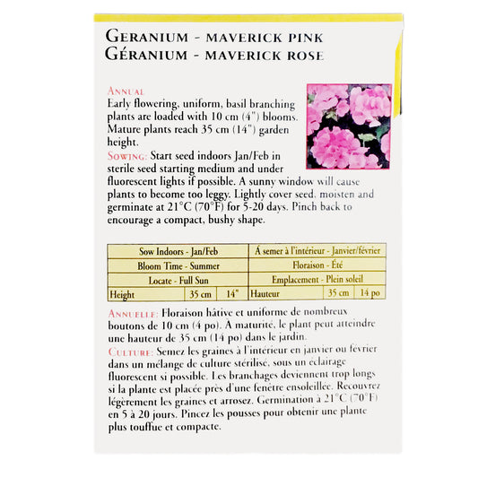 Geranium - Maverick Pink Seeds, OSC