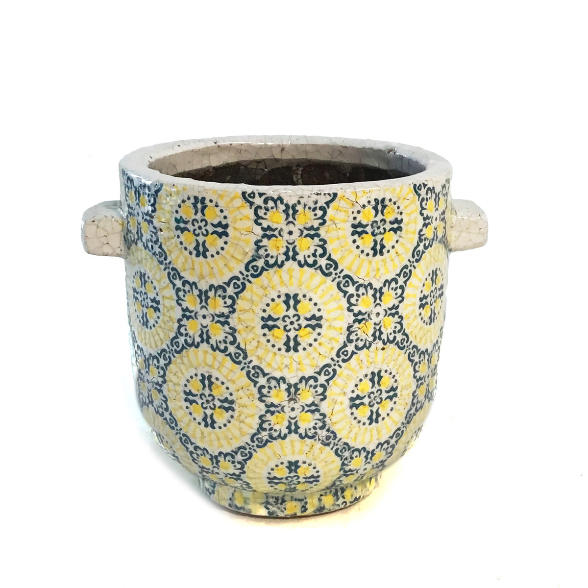 5in Terra-cotta Footed/ Yellow/Blue Tile Pattern