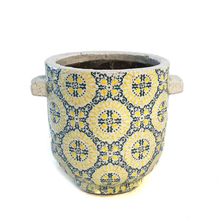 5in Terra-cotta Footed/ Yellow/Blue Tile Pattern