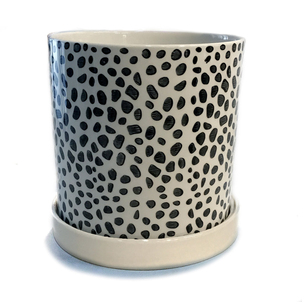 7in Ceramic Planter, Black/White Pattern, 2 Ast