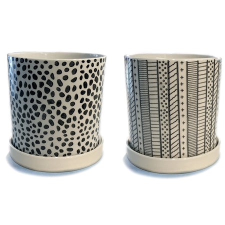 7in Ceramic Planter, Black/White Pattern, 2 Ast