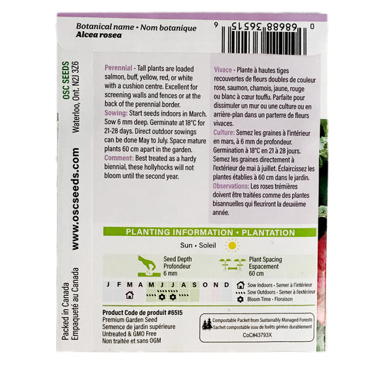 Hollyhock Chaters Double Mixed Seeds, OSC