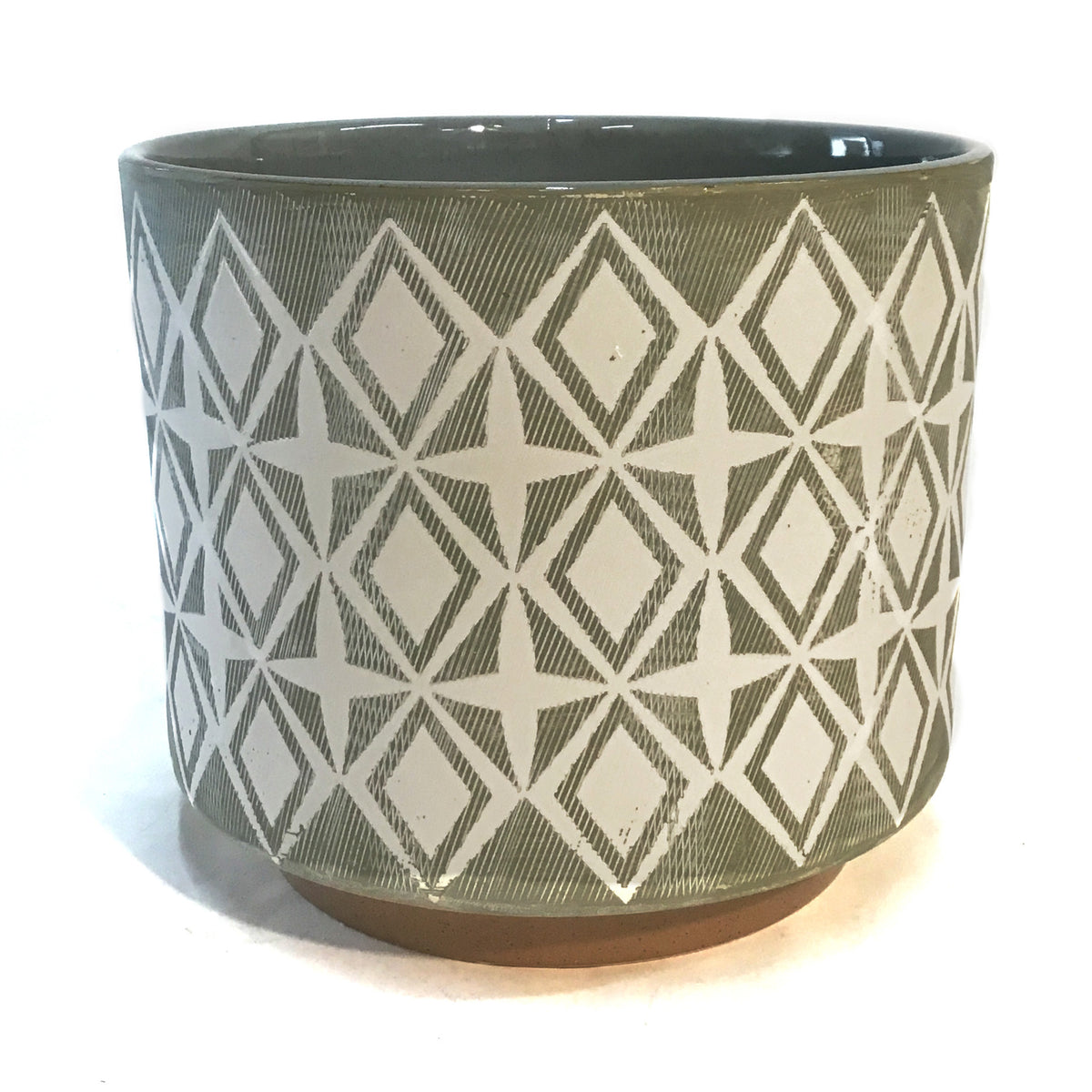 Pot, 8in, White Diamond Pattern