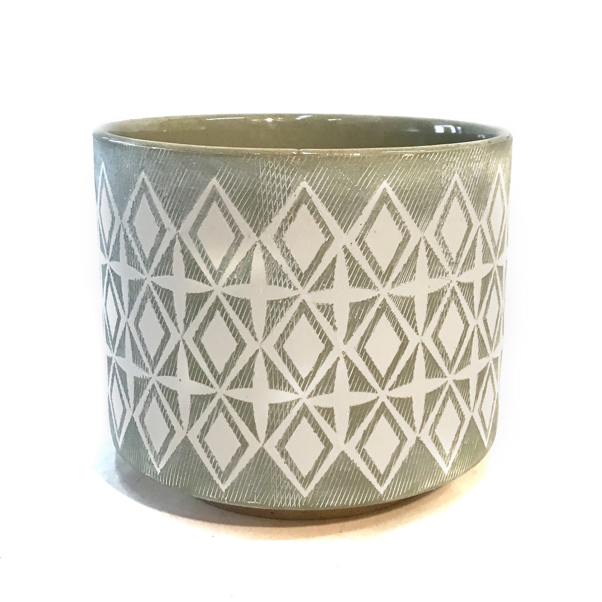 Pot,6in, White Diamond Pattern