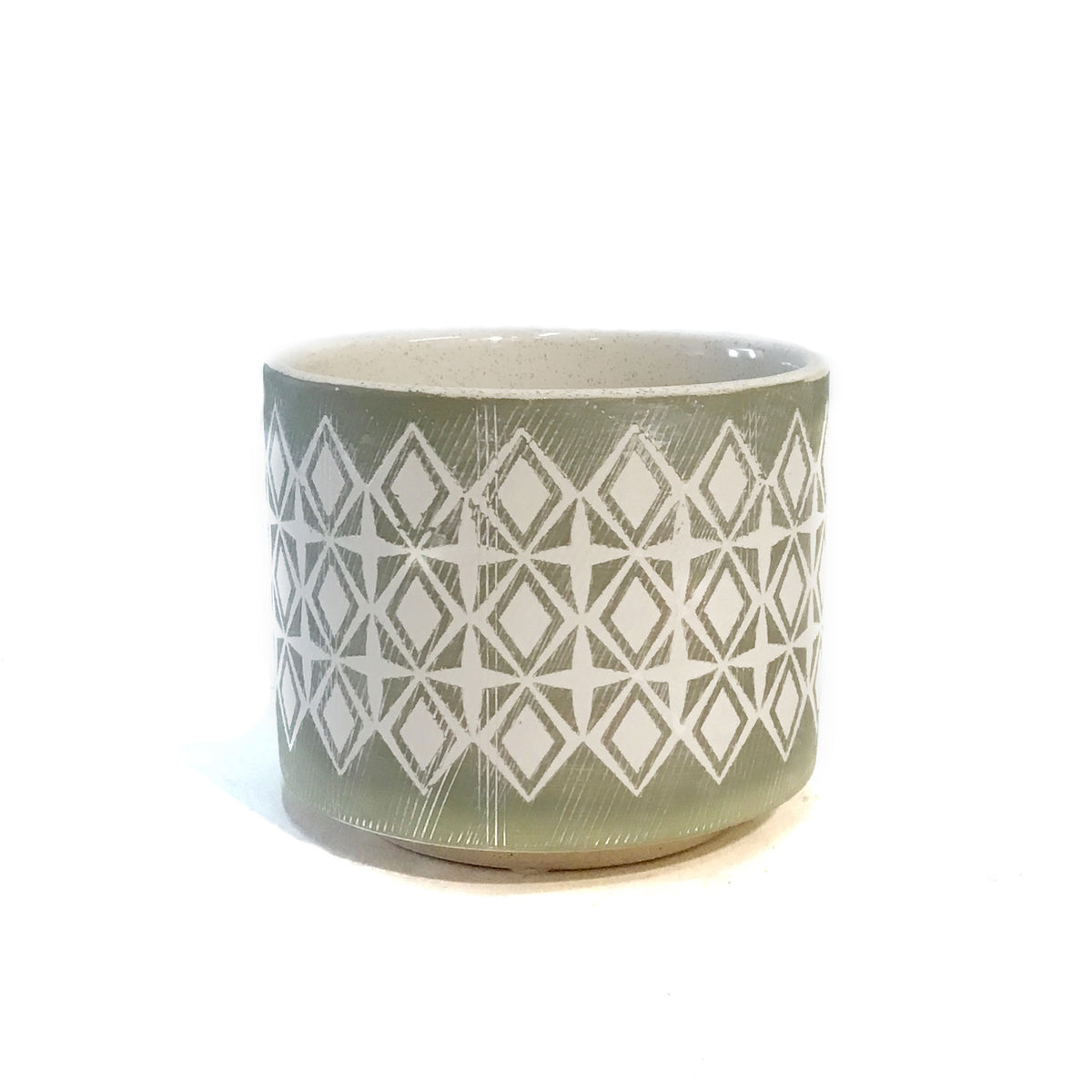 Pot,4in, White Diamond Pattern