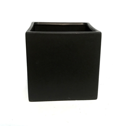 Pot, Ceramic, 6in, Matte Black Cube