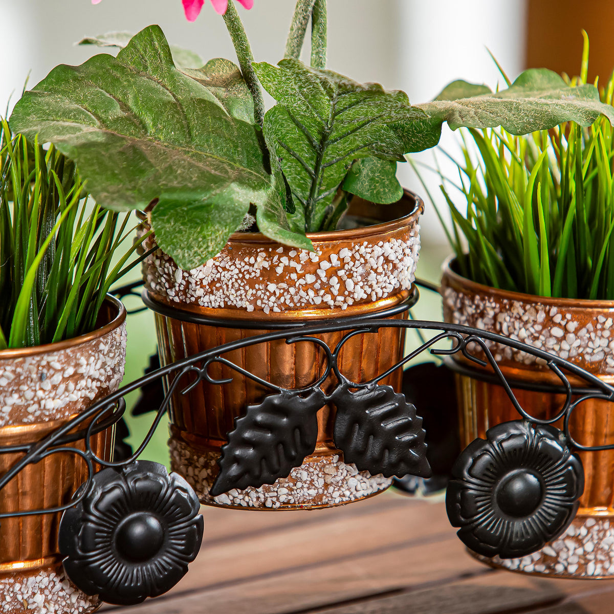 Metal Planters with Stone Embelishments and Stand