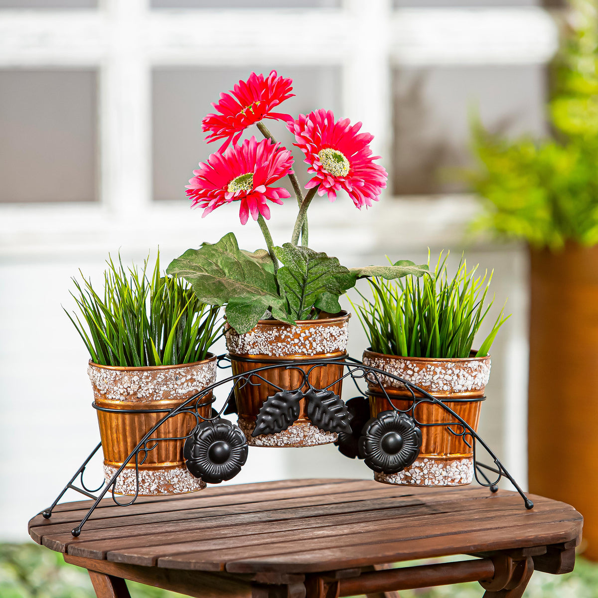 Metal Planters with Stone Embelishments and Stand