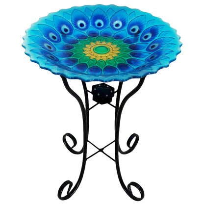 Birdbath Glass Peacock With Solar Light