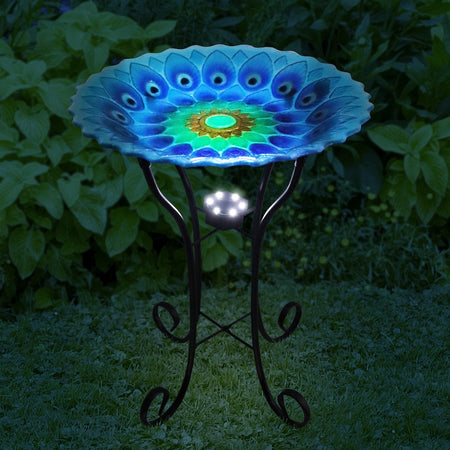 Birdbath Glass Peacock With Solar Light