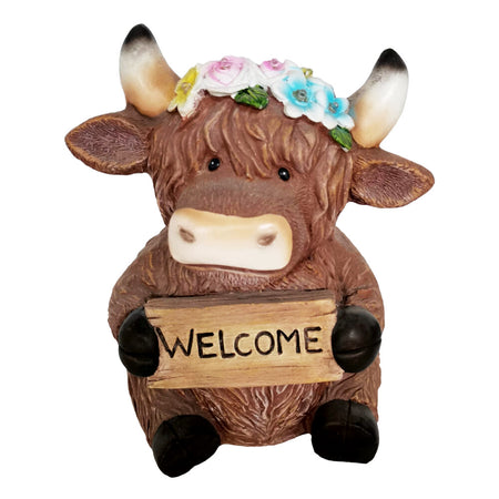 Highland Cow "Welcome" Statue