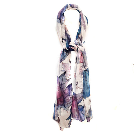 Darcy Scarf with Maple Leaves - Blue