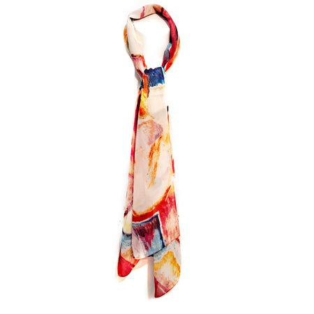 Ladies Scarf, Chiffon Abstract Pattern - Red