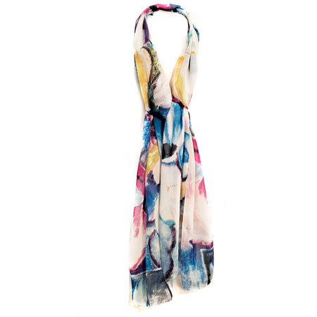 Ladies Scarf, Chiffon Abstract Pattern, Blue