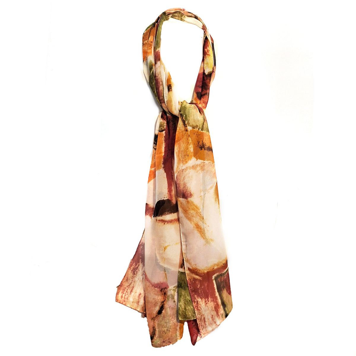 Ladies Scarf, Chiffon Abstract Pattern - Olive