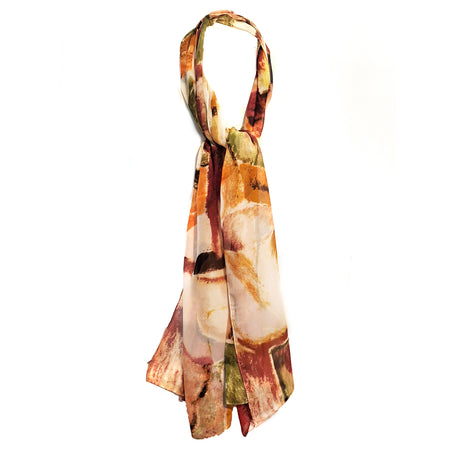 Ladies Scarf, Chiffon Abstract Pattern - Olive