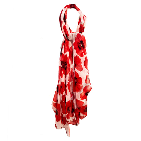 Darcy, Ladies Poppies Scarf - Red/White