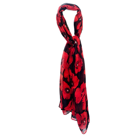 Darcy, Ladies Poppies Scarf - Red/Black