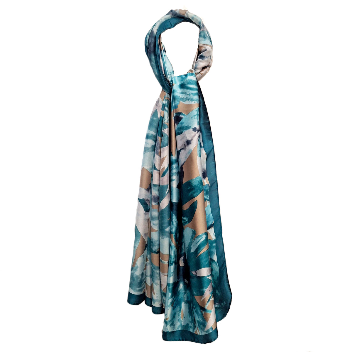 Darcies Ladies Silk Feel, Print Scarf - Teal