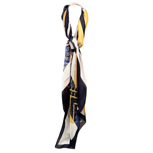 Darcies Ladies Silk Feel, Print Scarf - Navy