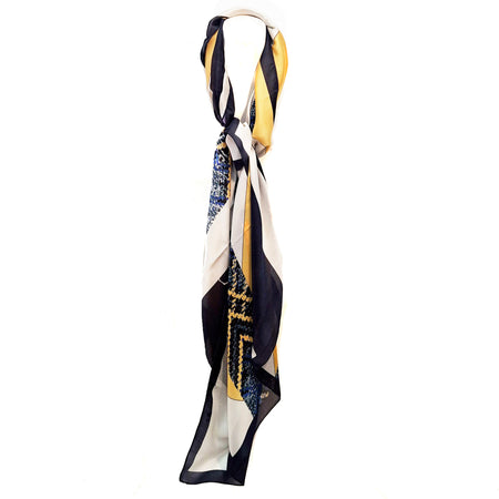 Darcies Ladies Silk Feel, Print Scarf - Navy