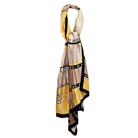 Darcies Ladies Silk Feel, Print Scarf - Black/Yell