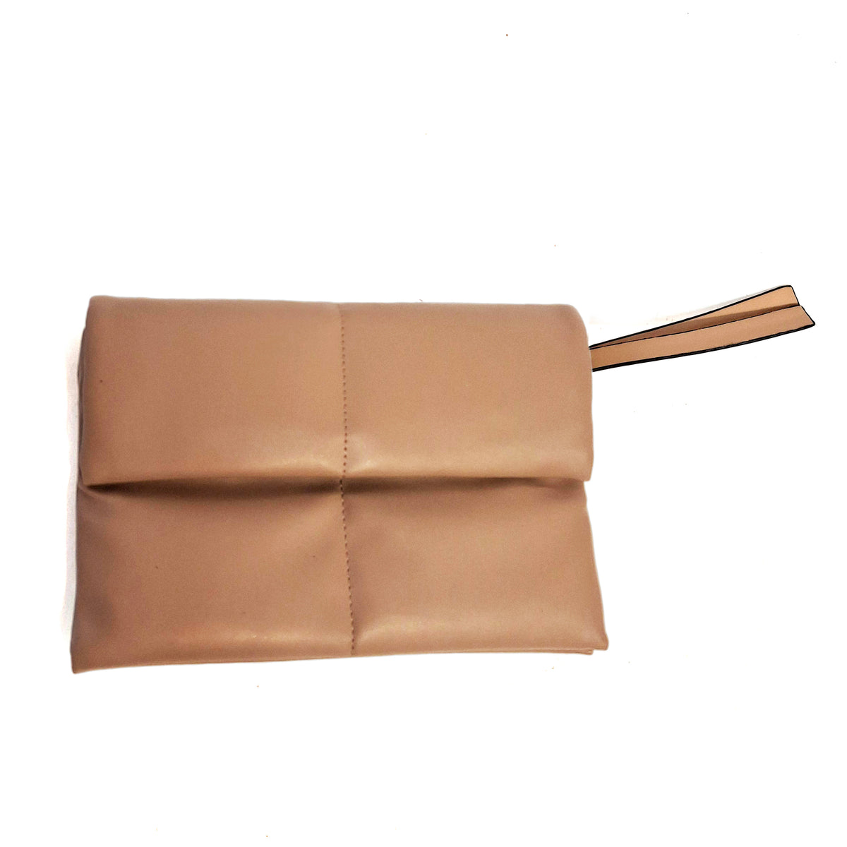 Lucy, Vegan Leather Clutch w Strap - Sand