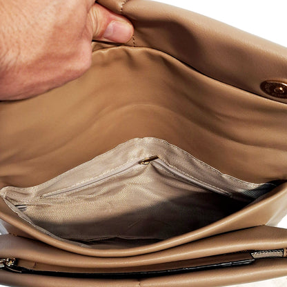 Lucy, Vegan Leather Clutch w Strap - Sand