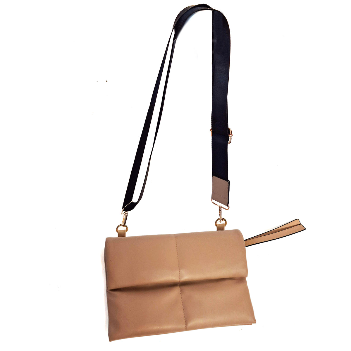 Lucy, Vegan Leather Clutch w Strap - Sand