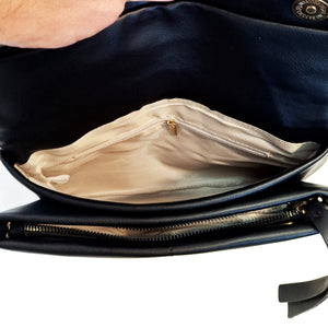 Lucy, Vegan Leather Clutch w Strap - Black